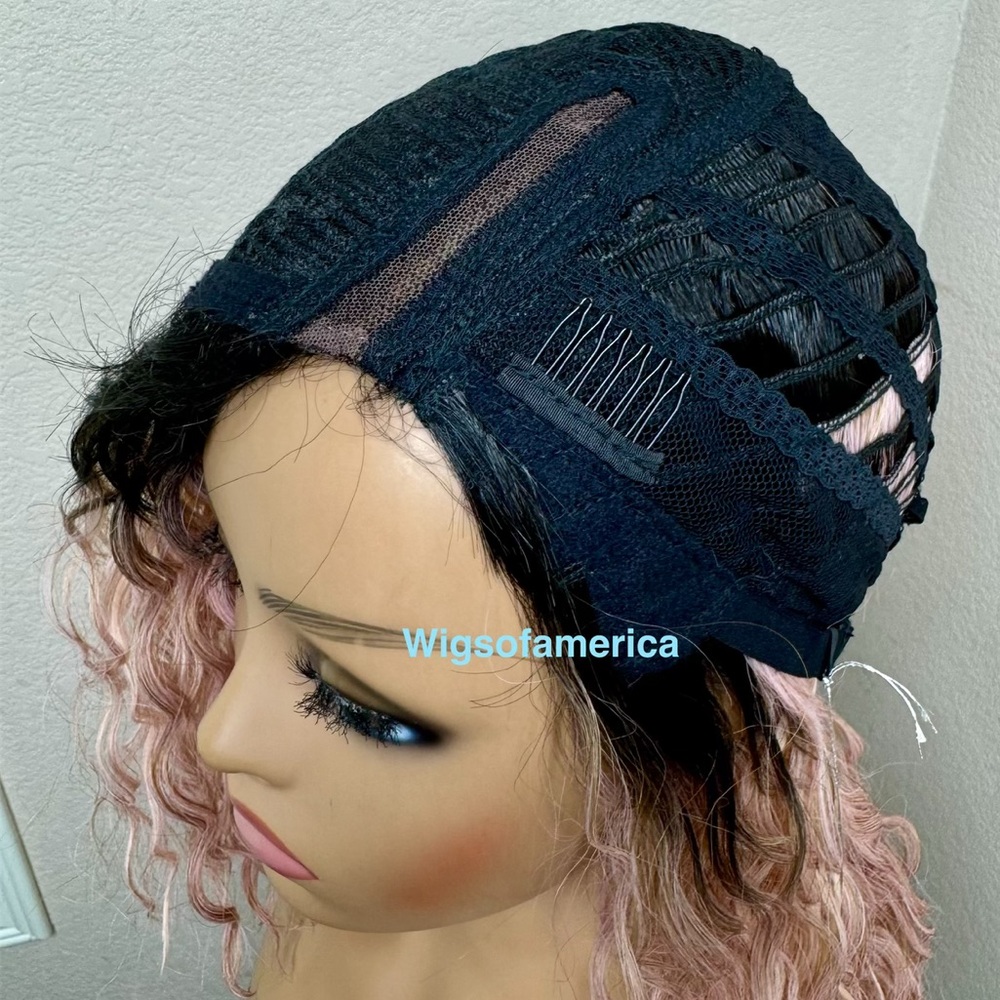 Bob Pink wig ombré side part 14 inches medium length - Picture 5 of 6